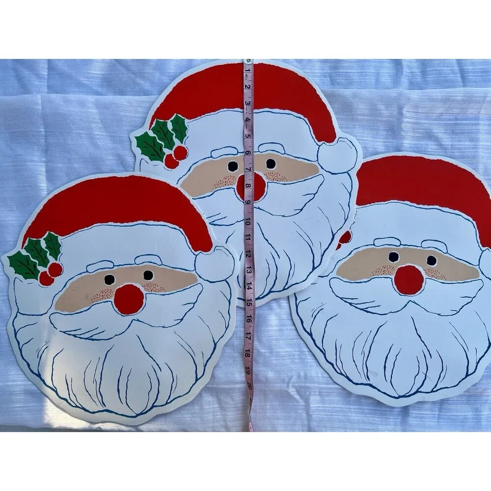 Vintage 1970s Santa Claus Placemats Set of 3 Christmas Retro Holiday